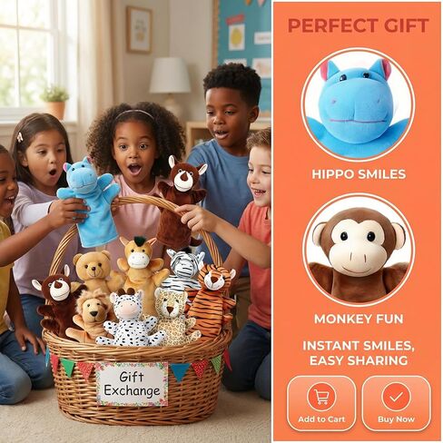 Hand Puppets for Kids,12 Pcs Animals Plush Puppets Set for Toddlers, Small Stuffed Animals Bulk Pretend Play Plush Toys with Tiger Lion Bear for Show Theater,Role Play,Birthday Gifts for Girls Boys in Saudi Arabia