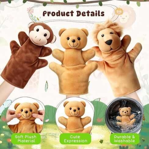 Hand Puppets for Kids,12 Pcs Animals Plush Puppets Set for Toddlers, Small Stuffed Animals Bulk Pretend Play Plush Toys with Tiger Lion Bear for Show Theater,Role Play,Birthday Gifts for Girls Boys in Saudi Arabia