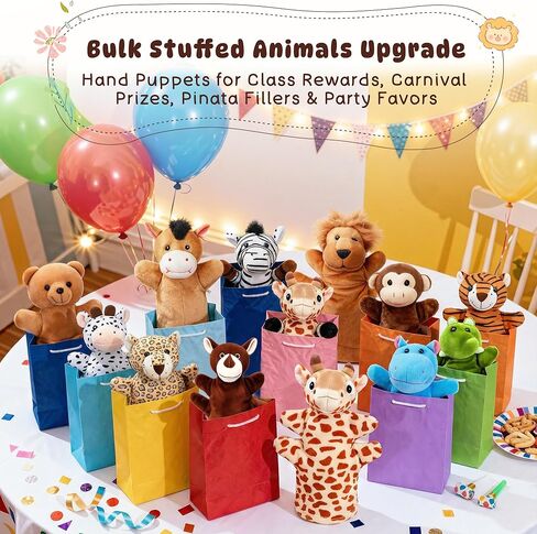 Hand Puppets for Kids,12 Pcs Animals Plush Puppets Set for Toddlers, Small Stuffed Animals Bulk Pretend Play Plush Toys with Tiger Lion Bear for Show Theater,Role Play,Birthday Gifts for Girls Boys in Saudi Arabia