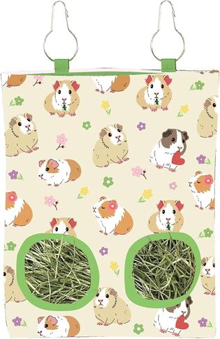 jarthenaamcs 2 جهاز كمبيوتر شخصى حقيبة تغذية القش خنزير غينيا مع 2 ثقوب معلقة حقيبة تغذية القش البيج زهرة الزهور تخزين موزع لشينشيلا الهامستر الأرنب الحيوانات الأليفة الصغيرة، 11.5 × 9 بوصة in Kuwait