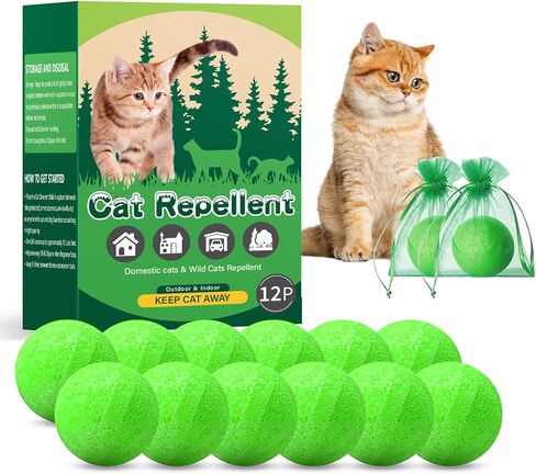 كرات طبيعية طاردة للقطط (12 عبوة) - للاستخدام الداخلي والخارجي، رادع للقطط في الهواء الطلق لإبعاد القطط، إبقاء القطط خارج الفناء بشكل دائم، طارد للزيوت العطرية، يحمي الأثاث من الخدش in Kuwait