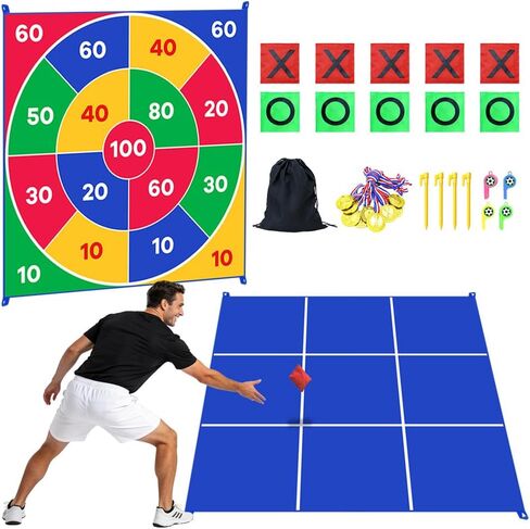 2-in-1 Giant Tic Tac Toe Game Bean Bag Toss Games, 4.5FT Double-Sided Large Tic Tac Toe Game with 10 Pcs Bean Bags, Outdoor Games for Adults and Family Lawn Yard Carnival Field Day Party in Saudi Arabia