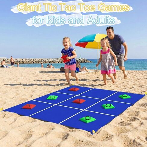 2-in-1 Giant Tic Tac Toe Game Bean Bag Toss Games, 4.5FT Double-Sided Large Tic Tac Toe Game with 10 Pcs Bean Bags, Outdoor Games for Adults and Family Lawn Yard Carnival Field Day Party in Saudi Arabia