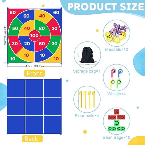 2-in-1 Giant Tic Tac Toe Game Bean Bag Toss Games, 4.5FT Double-Sided Large Tic Tac Toe Game with 10 Pcs Bean Bags, Outdoor Games for Adults and Family Lawn Yard Carnival Field Day Party in Saudi Arabia