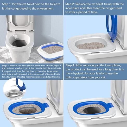 Cat Toilet Training Kit, Reusable Cat Toilet Trainer Urinal Removable Pet Toilet Training System, Professional Cat Urinal Seat Trainer for Home Pet Shop (Blue) in Saudi Arabia