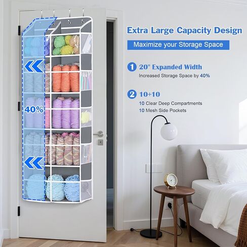 منظم تخزين الخيوط المعلقة من Univivi، منظم حقائب كروشيه كبير جدًا مكون من 5 طبقات مع جيوب عميقة شفافة، تخزين الخيوط فوق الباب لخطاف الكروشيه، إبر الحياكة (رمادي) in Kuwait