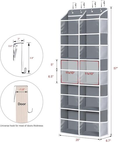منظم تخزين الخيوط المعلقة من Univivi، منظم حقائب كروشيه كبير جدًا مكون من 5 طبقات مع جيوب عميقة شفافة، تخزين الخيوط فوق الباب لخطاف الكروشيه، إبر الحياكة (رمادي) in Kuwait