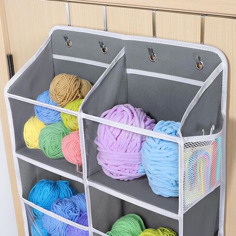 منظم تخزين الخيوط المعلقة من Univivi، منظم حقائب كروشيه كبير جدًا مكون من 5 طبقات مع جيوب عميقة شفافة، تخزين الخيوط فوق الباب لخطاف الكروشيه، إبر الحياكة (رمادي) in Kuwait