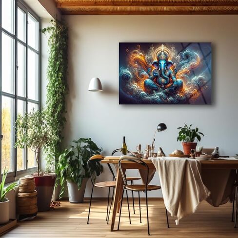 لوحة فنية جدارية من Ganesh، طباعة زجاجية مقسى، هدية تزيين جدارية روحية فريدة من نوعها، فن جداري حديث للمنزل والمكتب، ديكور حائط هندوسي، جاهز للتعليق (11.8 بوصة × 16.5 بوصة) in Kuwait