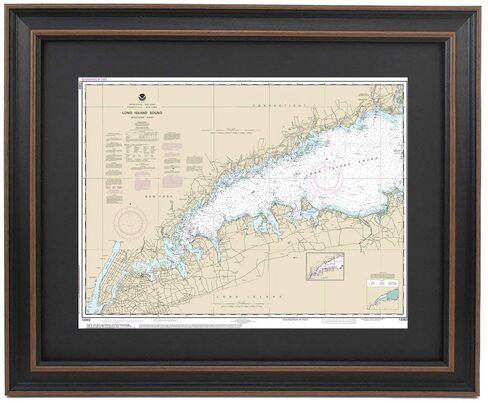 Framed Nautical Map 12363 : Long Island Sound, NY; Western Part - Poster Size. Handmade in USA in Saudi Arabia