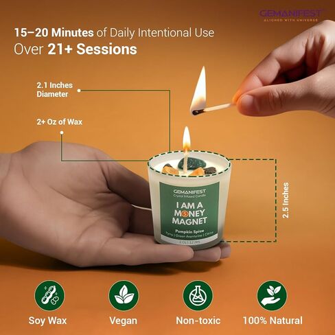 شمعة مظهر المال مع سوار البيريت من أجل ازدهار الثروة والنجاح، شموع الصويا والتوابل من اليقطين للمنزل والمكتب، هدايا شموع كريستالية معطرة للرجال والنساء in Kuwait