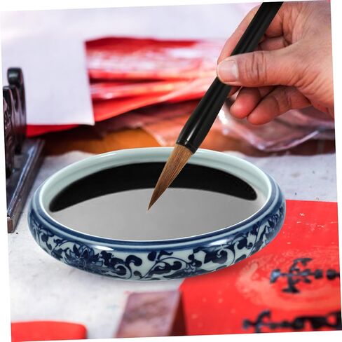 OHPHCALL Ceramic Ink Brush Washer Blue and White Porcelain Sumi Brush Cleaning Tool for Home Office Durable and Multi Functional Writing Supply Smooth Surface Design in Saudi Arabia