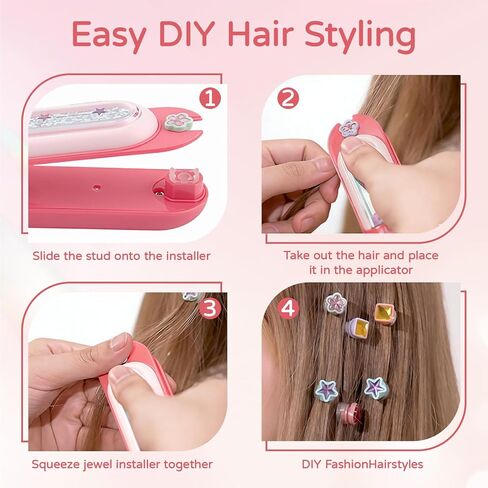 CLFORLORGN Hair Gem Stamper Kit for Girls, Reusable Hair Bling Gems Styling Set with Rhinestones, Easy DIY Hair Accessories Toy, Birthday & Christmas Gifts for Girls Ages 4–12 Year Old in Saudi Arabia