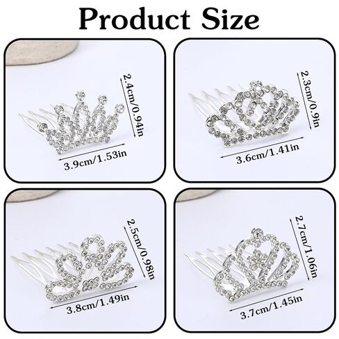 4 قطع من تيجان التاج الصغيرة مع مشط للشعر، مشبك شعر على شكل تاج صغير، تاج صغير من حجر الراين لحفلات أعياد الميلاد وحفلات تزيين الكيك in Kuwait