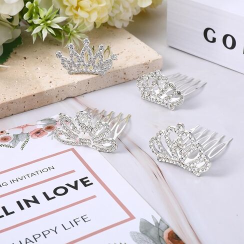 4 قطع من تيجان التاج الصغيرة مع مشط للشعر، مشبك شعر على شكل تاج صغير، تاج صغير من حجر الراين لحفلات أعياد الميلاد وحفلات تزيين الكيك in Kuwait