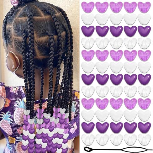 88PCS Pink White Hair Beads for Braids Lovely Heart Shape Loc Dreadlock Valentine's Day Bead Accessories Cute Acrylic Small Pony Beads for Kids Girls in Saudi Arabia