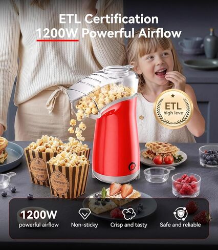 5.0Health Upgrade - Popcorn Machine,Butter Melter.3-Minute Quick Po Pcorn Popcorn maker,Oil-Free And EasyTo Clean. Air Popcorn Machine - Perfect For Family Movie Nights And Kids' Parties,Bright red in Saudi Arabia