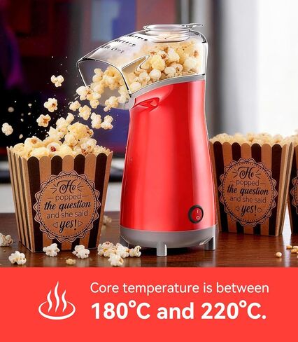 5.0Health Upgrade - Popcorn Machine,Butter Melter.3-Minute Quick Po Pcorn Popcorn maker,Oil-Free And EasyTo Clean. Air Popcorn Machine - Perfect For Family Movie Nights And Kids' Parties,Bright red in Saudi Arabia