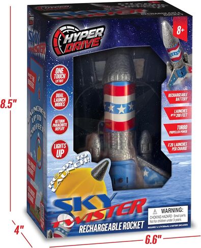 Hyper Drive - صاروخ SkyTwister - صاروخ إطلاق كهربائي قابل لإعادة الشحن مع نشر المظلة - يطير حتى 200 قدم - لعبة آمنة للأطفال من سن 8 سنوات فما فوق - مجموعة إطلاق قائمة بذاتها بالكامل in Saudi Arabia