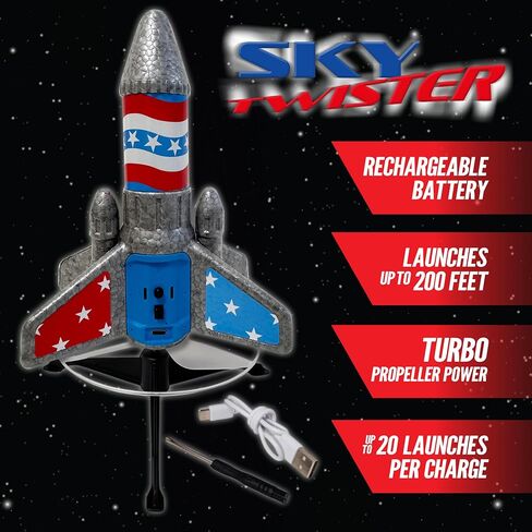 Hyper Drive - صاروخ SkyTwister - صاروخ إطلاق كهربائي قابل لإعادة الشحن مع نشر المظلة - يطير حتى 200 قدم - لعبة آمنة للأطفال من سن 8 سنوات فما فوق - مجموعة إطلاق قائمة بذاتها بالكامل in Saudi Arabia
