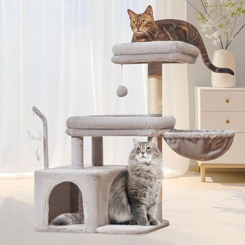 Taoqimiao Cat Tree، برج القطط مقاس 32.2 بوصة للقطط الداخلية، شقة للقطط مع مجثم قطط كبير، كهف واسع للقطط، أعمدة خدش للقطط الصغيرة والمتوسطة، رمادي فاتح MS043W in Saudi Arabia