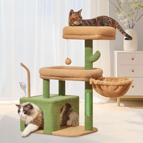 Taoqimiao Cat Tree، برج القطط مقاس 32.2 بوصة للقطط الداخلية، شقة للقطط مع مجثم قطط كبير، كهف واسع للقطط، أعمدة خدش للقطط الصغيرة والمتوسطة، رمادي فاتح MS043W in Saudi Arabia