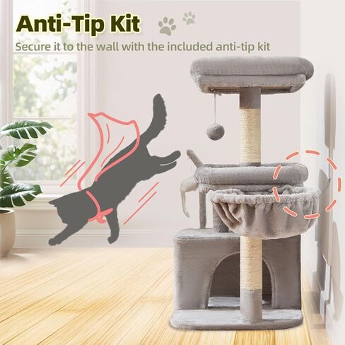 Taoqimiao Cat Tree، برج القطط مقاس 32.2 بوصة للقطط الداخلية، شقة للقطط مع مجثم قطط كبير، كهف واسع للقطط، أعمدة خدش للقطط الصغيرة والمتوسطة، رمادي فاتح MS043W in Saudi Arabia