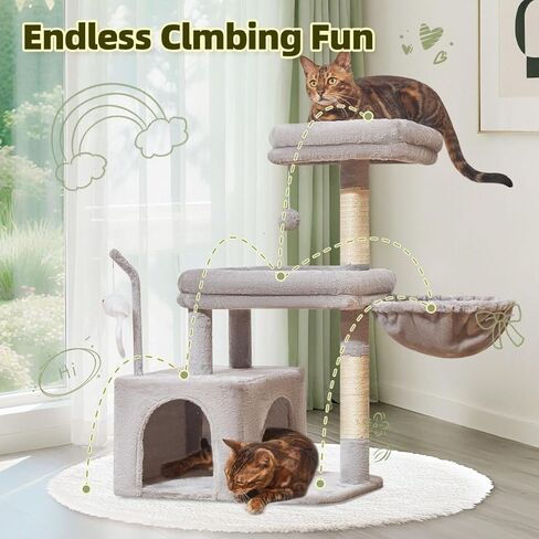 Taoqimiao Cat Tree، برج القطط مقاس 32.2 بوصة للقطط الداخلية، شقة للقطط مع مجثم قطط كبير، كهف واسع للقطط، أعمدة خدش للقطط الصغيرة والمتوسطة، رمادي فاتح MS043W in Saudi Arabia