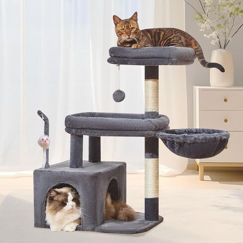 Taoqimiao Cat Tree، برج القطط مقاس 32.2 بوصة للقطط الداخلية، شقة للقطط مع مجثم قطط كبير، كهف واسع للقطط، أعمدة خدش للقطط الصغيرة والمتوسطة، رمادي فاتح MS043W in Saudi Arabia