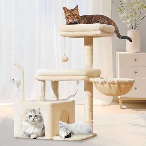 Taoqimiao Cat Tree، برج القطط مقاس 32.2 بوصة للقطط الداخلية، شقة للقطط مع مجثم قطط كبير، كهف واسع للقطط، أعمدة خدش للقطط الصغيرة والمتوسطة، رمادي فاتح MS043W in Saudi Arabia