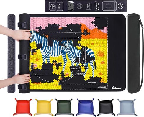 حصيرة ألغاز مطاطية قابلة للطي، لوحة حفظ الصور المقطوعة غير لامعة مقاس 46 بوصة × 26 بوصة حتى 1500 1000 500 قطعة، حقيبة تخزين سفر مطورة مع 6 صواني فرز، حافظة محمولة مع قاعدة غير قابلة للانزلاق. in Kuwait