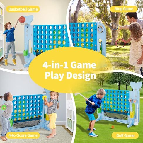 لعبة Giant 4 Connect الخارجية، ارتفاع قابل للتعديل (2.8-3.8 قدم)، مع لعبة الجولف/كرة السلة/حلقة الرمي، منزلق سريع التحرير، من أجل لعبة عائلية ليلية أساسية، لعبة حفلات التخييم في الهواء الطلق، أحداث بناء الفريق in Kuwait