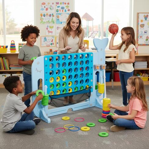 لعبة Giant 4 Connect الخارجية، ارتفاع قابل للتعديل (2.8-3.8 قدم)، مع لعبة الجولف/كرة السلة/حلقة الرمي، منزلق سريع التحرير، من أجل لعبة عائلية ليلية أساسية، لعبة حفلات التخييم في الهواء الطلق، أحداث بناء الفريق in Kuwait