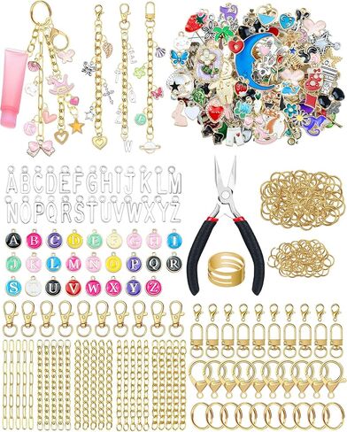 FIVEIZERO 359Pcs Charms Lip Gloss Keychain Making Kit, Charm Making Kit, Bag Charm Kit, Keychain Clips, Lobster Clasps, Jump Rings, Extender Chain & Tools, Keychain Charms for DIY and Jewelry Making in Saudi Arabia