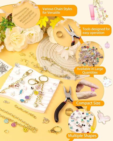 FIVEIZERO 359Pcs Charms Lip Gloss Keychain Making Kit, Charm Making Kit, Bag Charm Kit, Keychain Clips, Lobster Clasps, Jump Rings, Extender Chain & Tools, Keychain Charms for DIY and Jewelry Making in Saudi Arabia