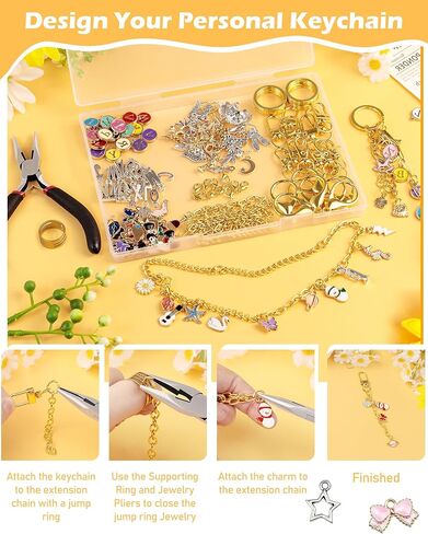 FIVEIZERO 359Pcs Charms Lip Gloss Keychain Making Kit, Charm Making Kit, Bag Charm Kit, Keychain Clips, Lobster Clasps, Jump Rings, Extender Chain & Tools, Keychain Charms for DIY and Jewelry Making in Saudi Arabia
