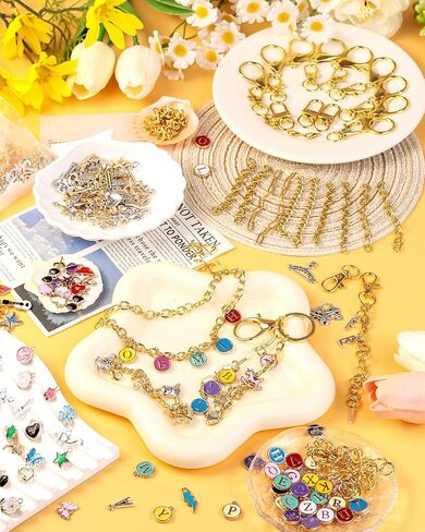 FIVEIZERO 359Pcs Charms Lip Gloss Keychain Making Kit, Charm Making Kit, Bag Charm Kit, Keychain Clips, Lobster Clasps, Jump Rings, Extender Chain & Tools, Keychain Charms for DIY and Jewelry Making in Saudi Arabia