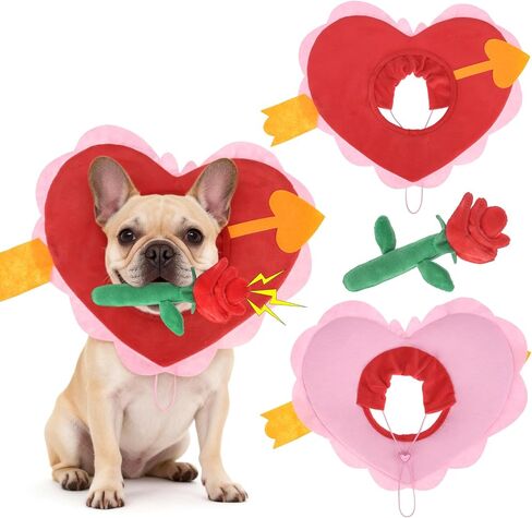 EXPAWLORER Dog Valentine's Day Costume Set - Cute Pet Outfit Set Including Red Heart Headwear & Rose Flower Toy Adjustable Headband for Small Medium Pet Holiday Birthday Wedding Party Dress up in Saudi Arabia