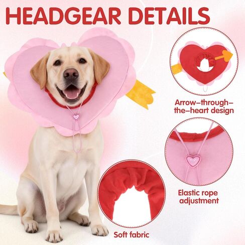 EXPAWLORER Dog Valentine's Day Costume Set - Cute Pet Outfit Set Including Red Heart Headwear & Rose Flower Toy Adjustable Headband for Small Medium Pet Holiday Birthday Wedding Party Dress up in Saudi Arabia