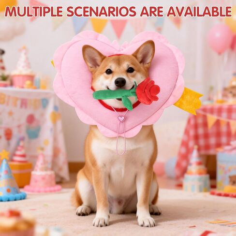 EXPAWLORER Dog Valentine's Day Costume Set - Cute Pet Outfit Set Including Red Heart Headwear & Rose Flower Toy Adjustable Headband for Small Medium Pet Holiday Birthday Wedding Party Dress up in Saudi Arabia