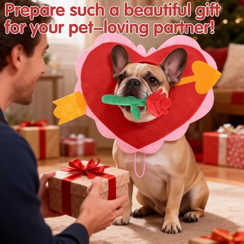 EXPAWLORER Dog Valentine's Day Costume Set - Cute Pet Outfit Set Including Red Heart Headwear & Rose Flower Toy Adjustable Headband for Small Medium Pet Holiday Birthday Wedding Party Dress up in Saudi Arabia