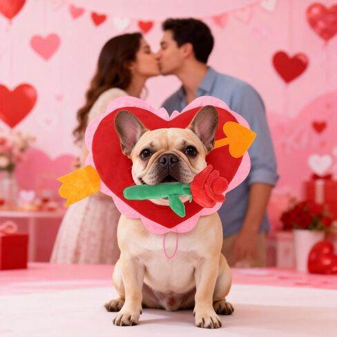 EXPAWLORER Dog Valentine's Day Costume Set - Cute Pet Outfit Set Including Red Heart Headwear & Rose Flower Toy Adjustable Headband for Small Medium Pet Holiday Birthday Wedding Party Dress up in Saudi Arabia