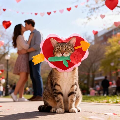EXPAWLORER Dog Valentine's Day Costume Set - Cute Pet Outfit Set Including Red Heart Headwear & Rose Flower Toy Adjustable Headband for Small Medium Pet Holiday Birthday Wedding Party Dress up in Saudi Arabia
