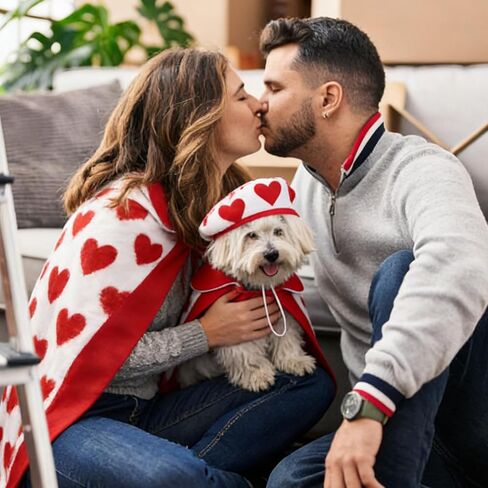 مجموعة أزياء عيد الحب للكلاب مكونة من قطعتين تتضمن قبعات بيريه وعباءة كلب على شكل قلب أحمر وأزياء عيد الميلاد المضحكة للجرو وملابس العطلات للقطط الأليفة (كبير) in Kuwait