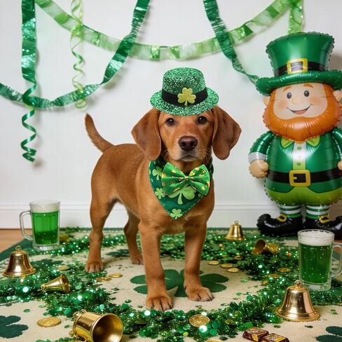 3 PCS Dog St Patricks Day Outfit Leprechaun Costume,St. Patrick's Dog Clothes,Green Shamrock Dogs Tall Hat,Sunglasses, Bow Tie,Irish for Small Medium Large Dogs Cats Dress Party Outfits in Saudi Arabia