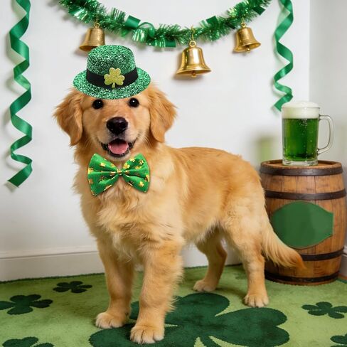 3 PCS Dog St Patricks Day Outfit Leprechaun Costume,St. Patrick's Dog Clothes,Green Shamrock Dogs Tall Hat,Sunglasses, Bow Tie,Irish for Small Medium Large Dogs Cats Dress Party Outfits in Saudi Arabia