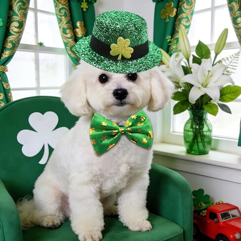 3 PCS Dog St Patricks Day Outfit Leprechaun Costume,St. Patrick's Dog Clothes,Green Shamrock Dogs Tall Hat,Sunglasses, Bow Tie,Irish for Small Medium Large Dogs Cats Dress Party Outfits in Saudi Arabia