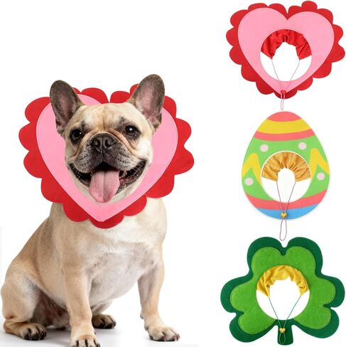 3 PCS Holiday Dog Outfits Set, Valentine’s Day, St. Patrick’s Day, Easter Dog Outfits with Adjustable Headband for Medium Large Dogs, Dog Cat Holiday Party Costumes and Supplies (L: 16"-22") in Saudi Arabia