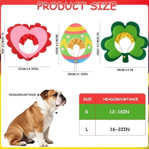3 PCS Holiday Dog Outfits Set, Valentine’s Day, St. Patrick’s Day, Easter Dog Outfits with Adjustable Headband for Medium Large Dogs, Dog Cat Holiday Party Costumes and Supplies (L: 16"-22") in Saudi Arabia