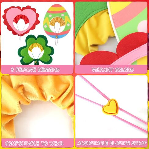 3 PCS Holiday Dog Outfits Set, Valentine’s Day, St. Patrick’s Day, Easter Dog Outfits with Adjustable Headband for Medium Large Dogs, Dog Cat Holiday Party Costumes and Supplies (L: 16"-22") in Saudi Arabia